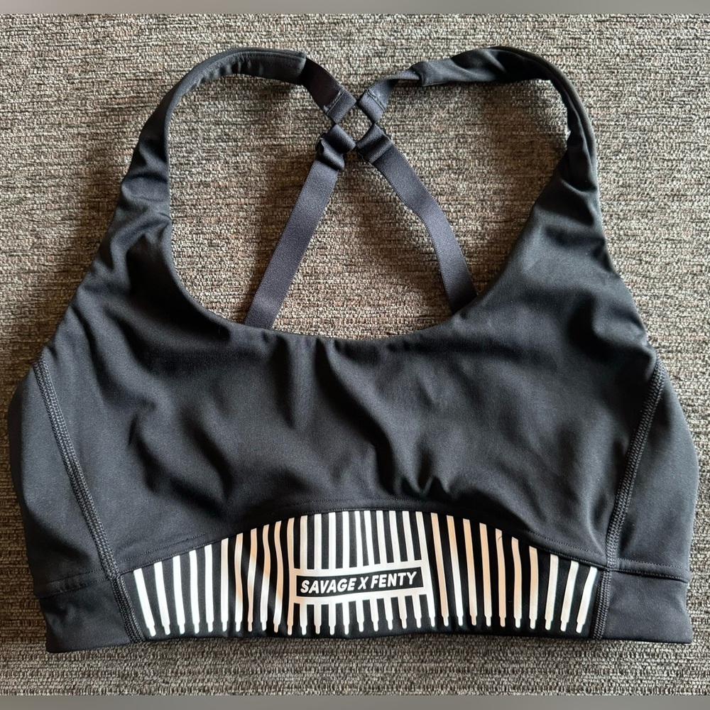 Savage X Fenty  XCCENTUATE LOW-IMPACT SPORTS BRA Black. Sz Lrg 12-14 Cross back